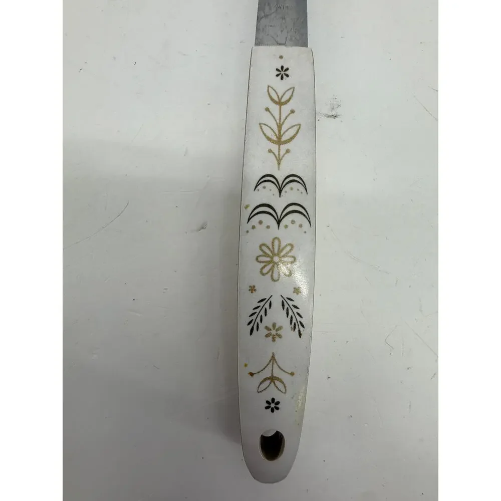 Flint Stainless USA Vintage Meat Carving Fork Floral Atomic Ivory Handle MCM